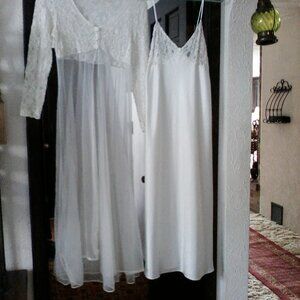 Romantic White 2 piece full length Peignoir gown and coat